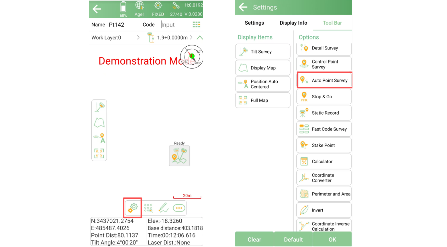 Enabling Auto Point Survey in the SingularPad toolbar