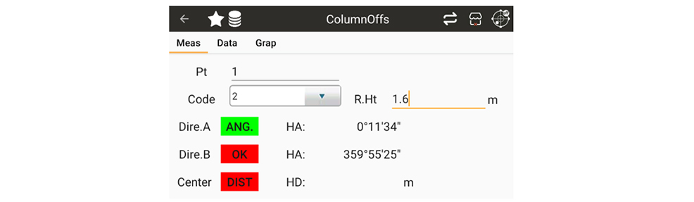 ColumnOffs measured directions and center direction indicator