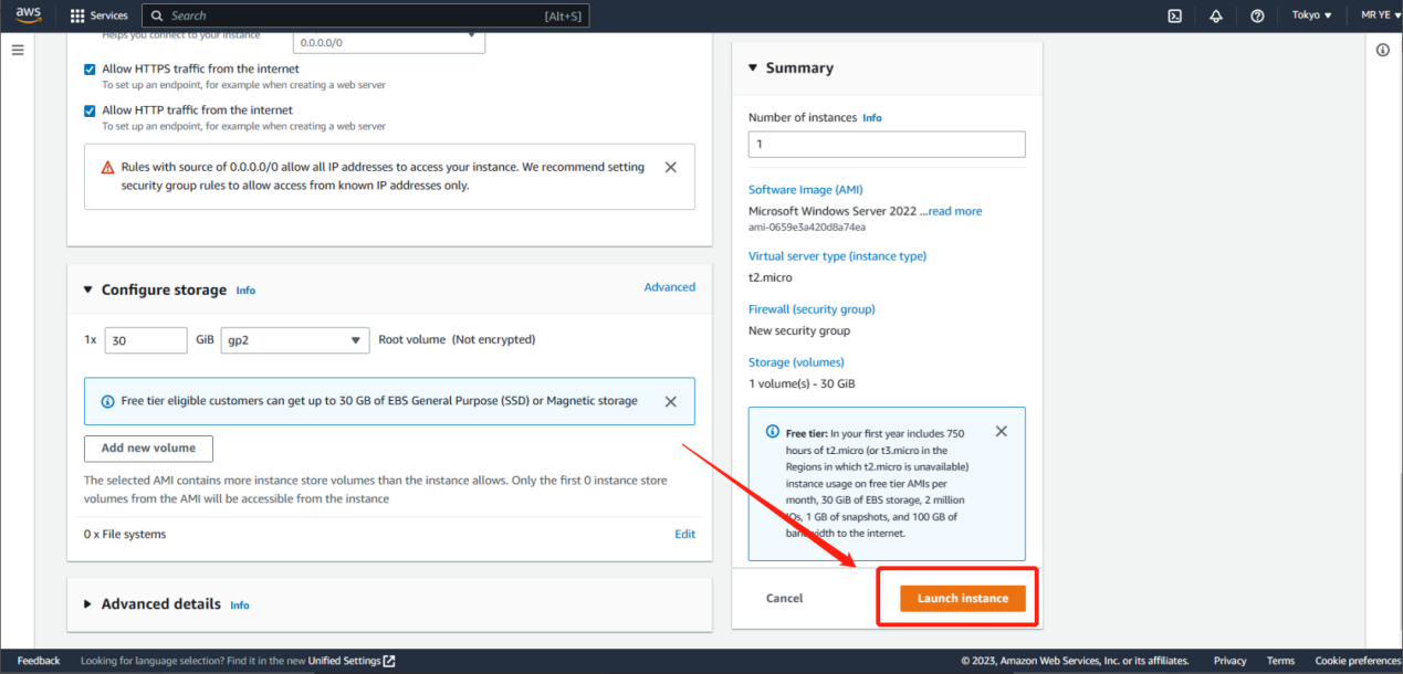 Launching the configured EC2 instance