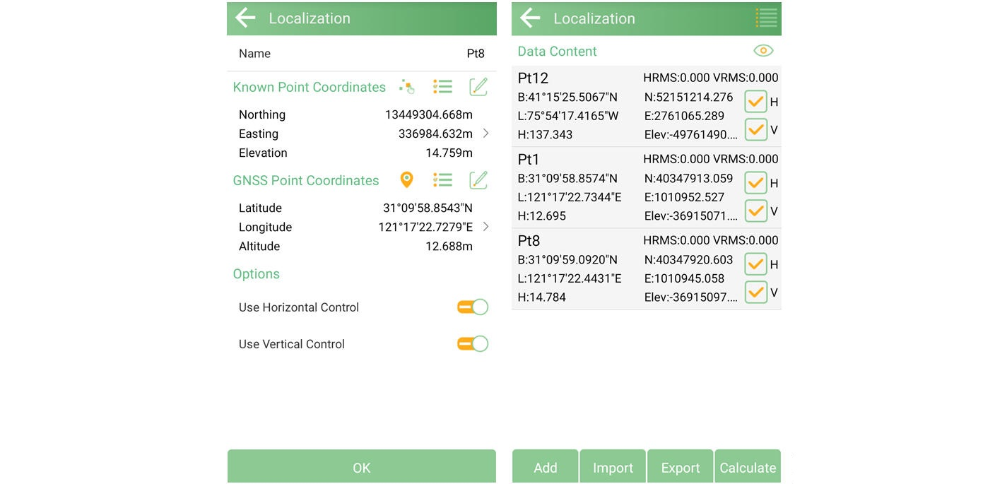Entering known and GNSS point pairs for localization