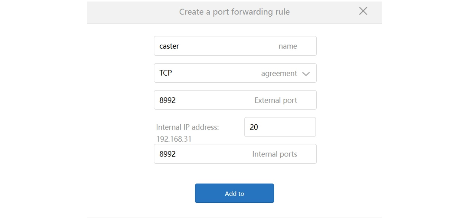 Creating a TCP port-forwarding rule for the caster