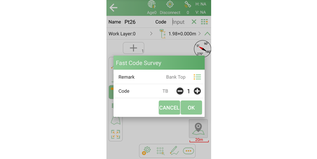 Fast Code Survey dialog with code and string number