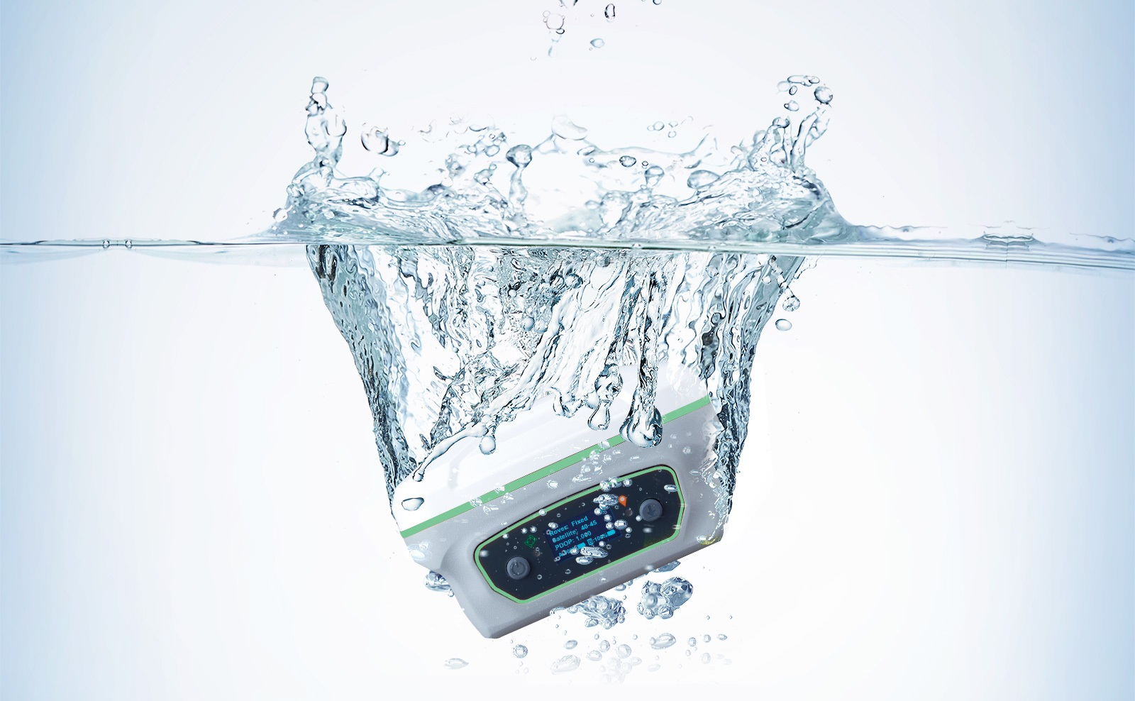 GNSS receiver shown splashing into water