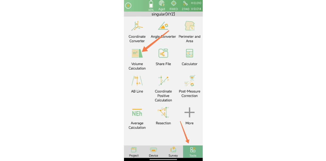 Selecting Volume Calculation from the SingularPad Tools menu