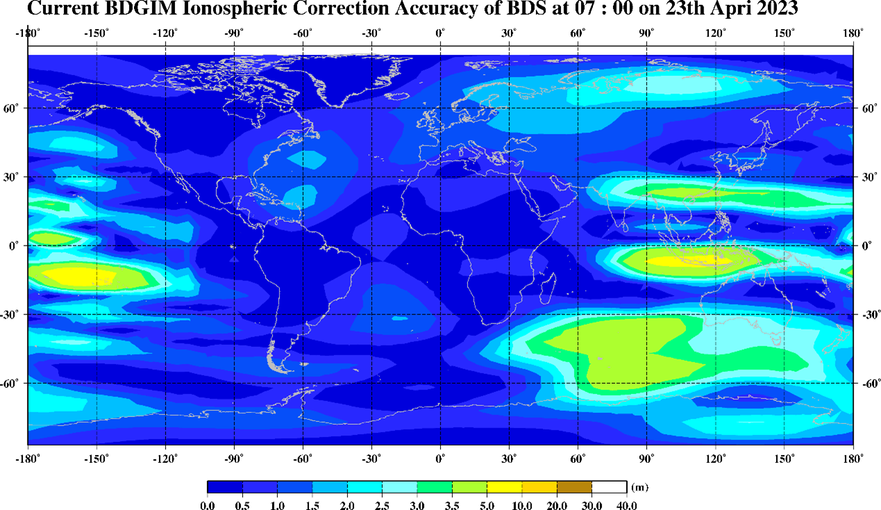 Global map of BDS BDGIM ionospheric correction accuracy on 23 April 2023