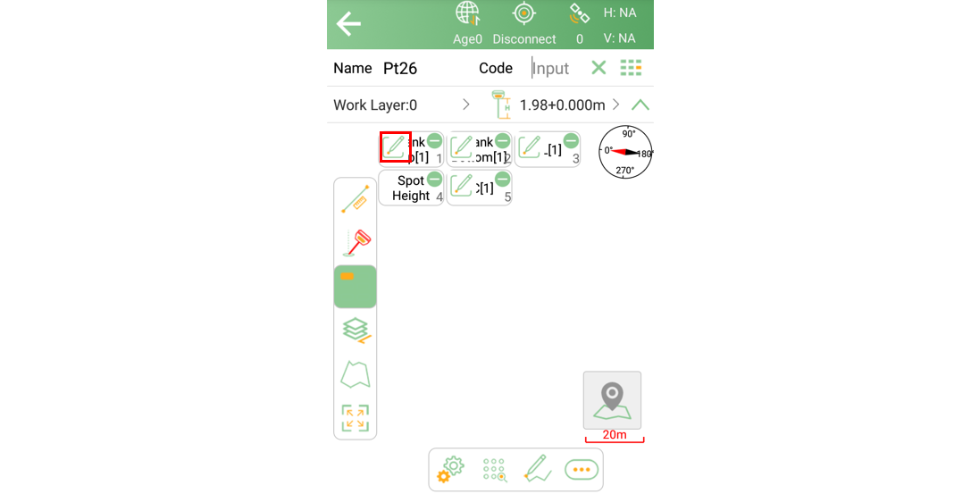 Fast-code button editing controls with a selected button highlighted
