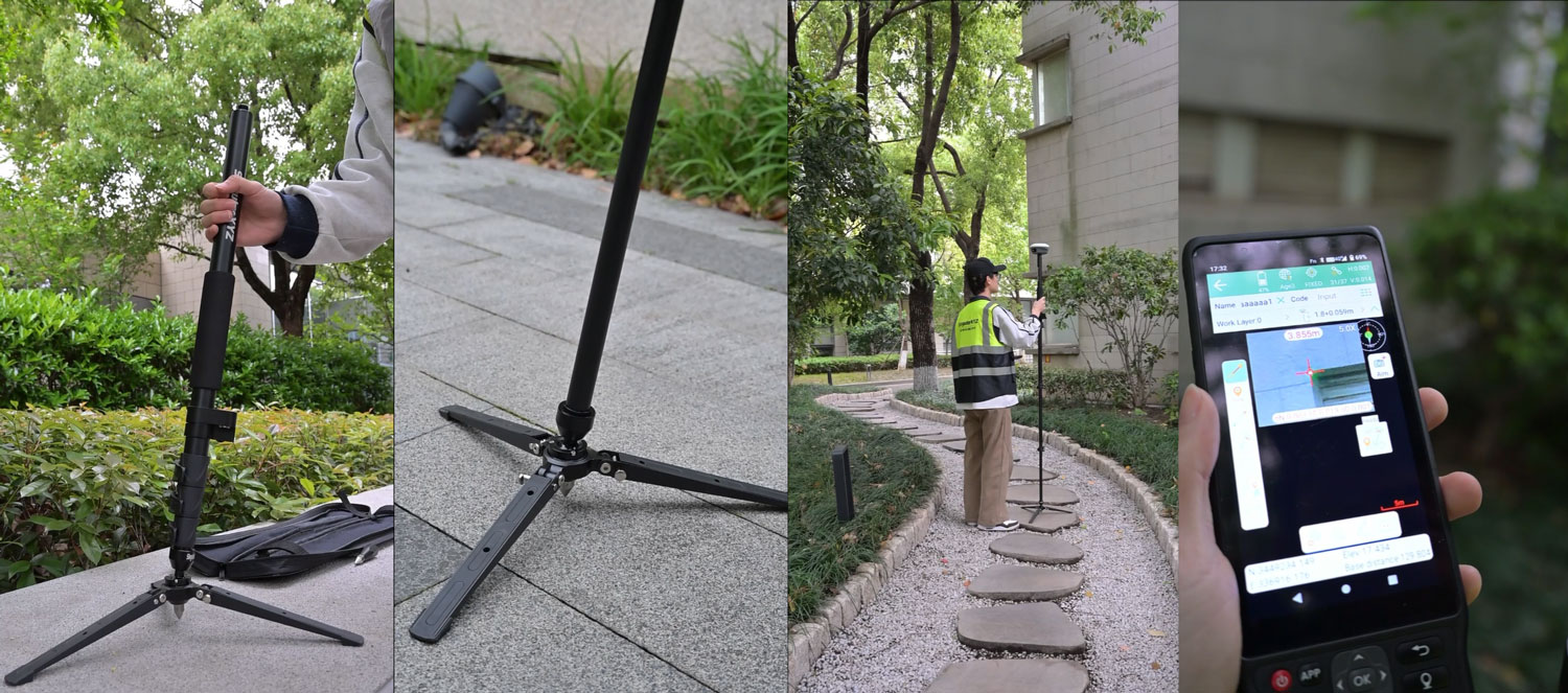 Laser surveying with the stabilizer and a handheld controller