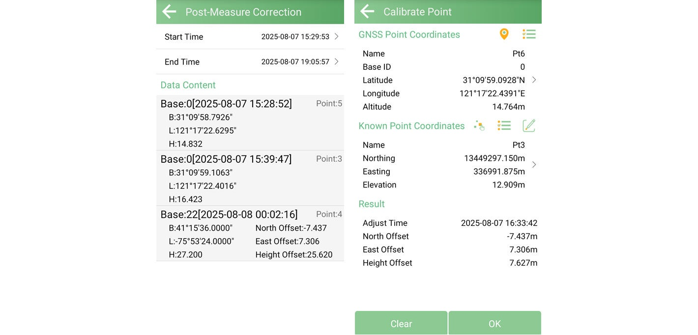 Post-Measure Correction records beside point-calibration offsets