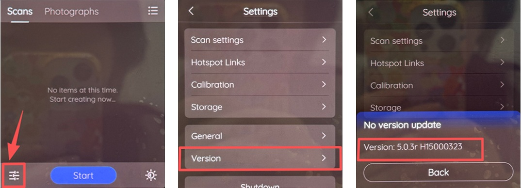 Checking the H1 firmware version in Settings