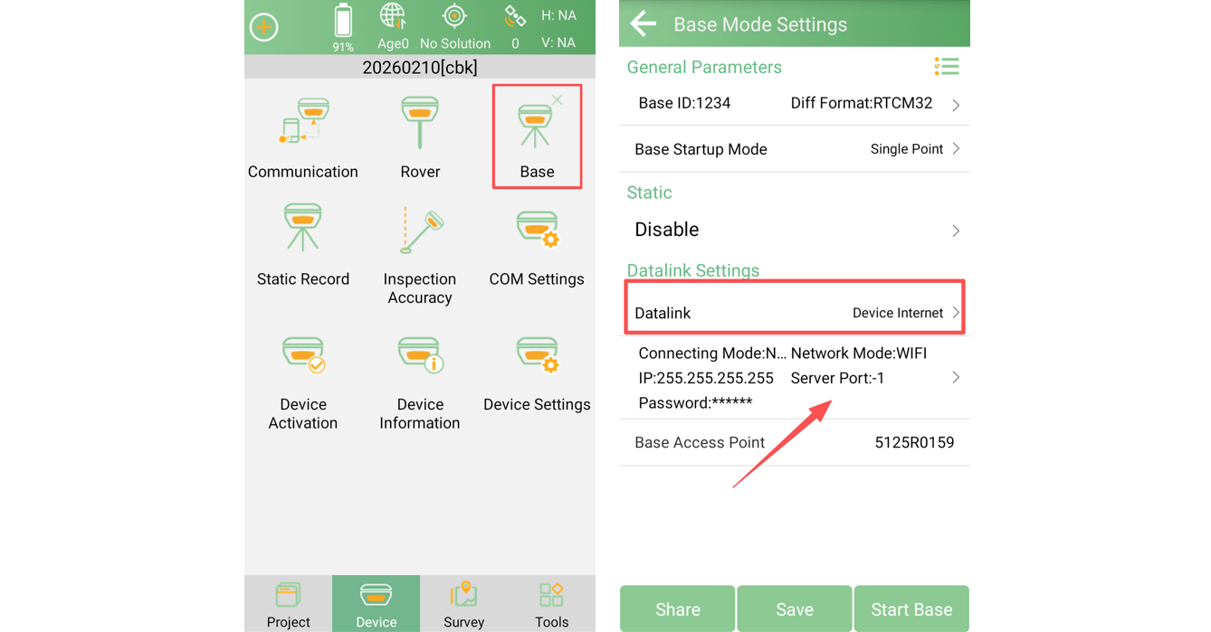 A Z1 bázisüzemmódjának megnyitása és a Device Internet kiválasztása