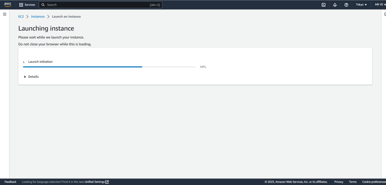 EC2 instance launch progress