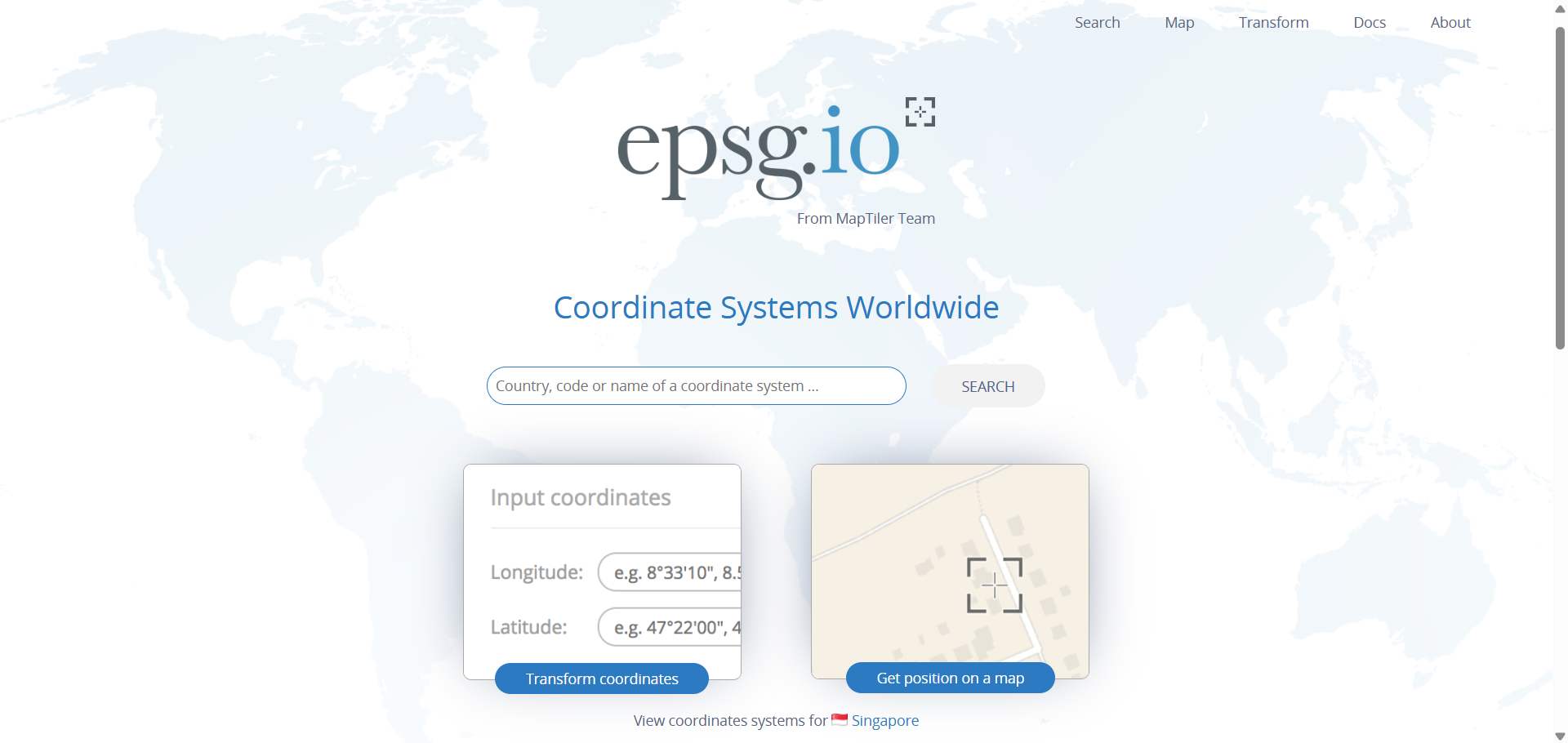 EPSG.io coordinate reference system search homepage