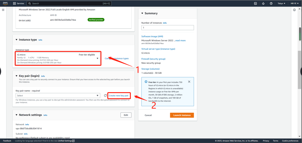Choosing an EC2 instance type and creating a key pair