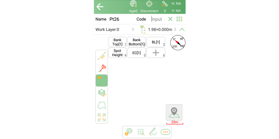 Survey view with several configured fast-code buttons