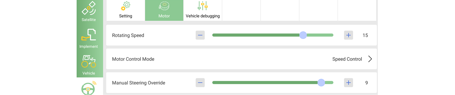 A SAgro motorreakció- és kormányzásátvételi beállításai rizspalántázókhoz