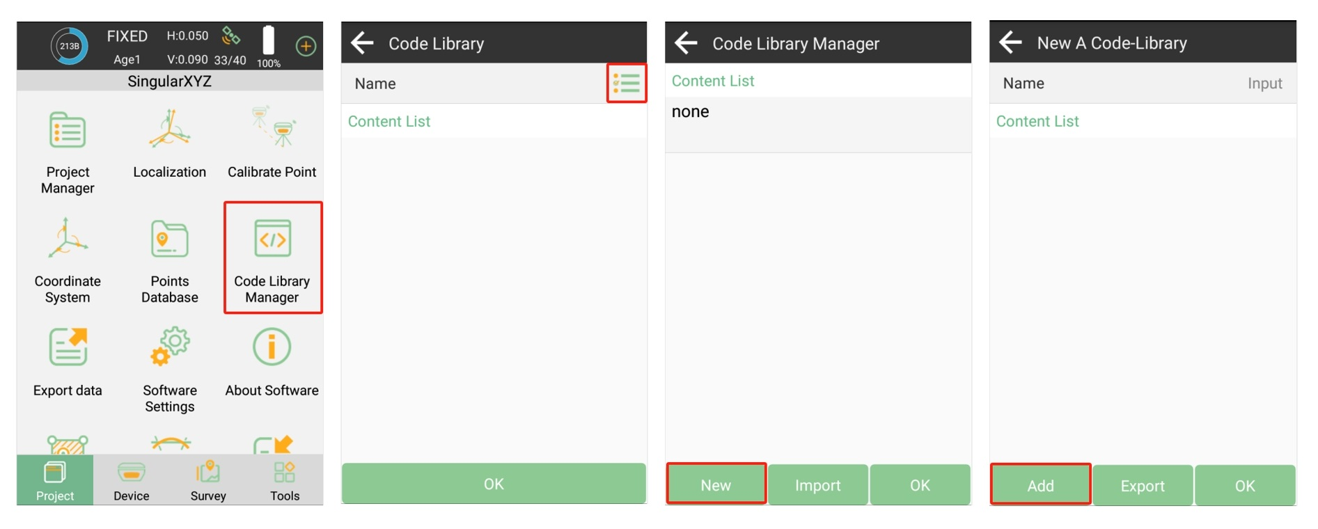 Kódlista létrehozása a SingularPad Code Library Manager menüjében